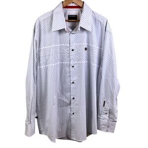 VTG‎ Rocawear Embroidered Micro Print White Blue Long Sleeve Shirt Size XL